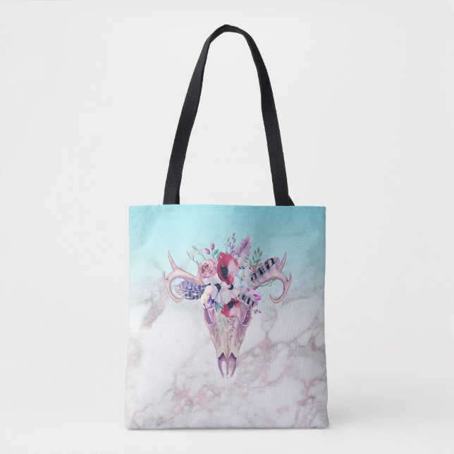 Tote Bag Boho Skull & Marble Ombre (Devant)
