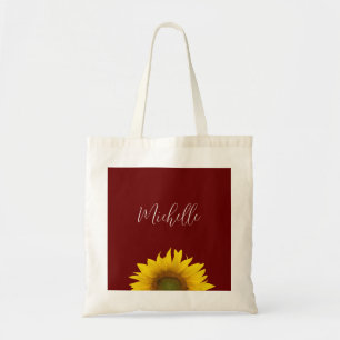 Tote Bag Boho Sunflower Simple Rouge Botanique Floral