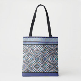 Tote Bag Boho Tan, Noir, Tribal Bleu Inspiré