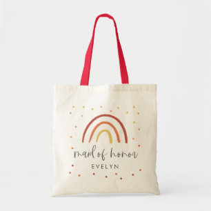 Tote Bag Boho Terracotta arc-en-ciel Lettré femme d'honneur