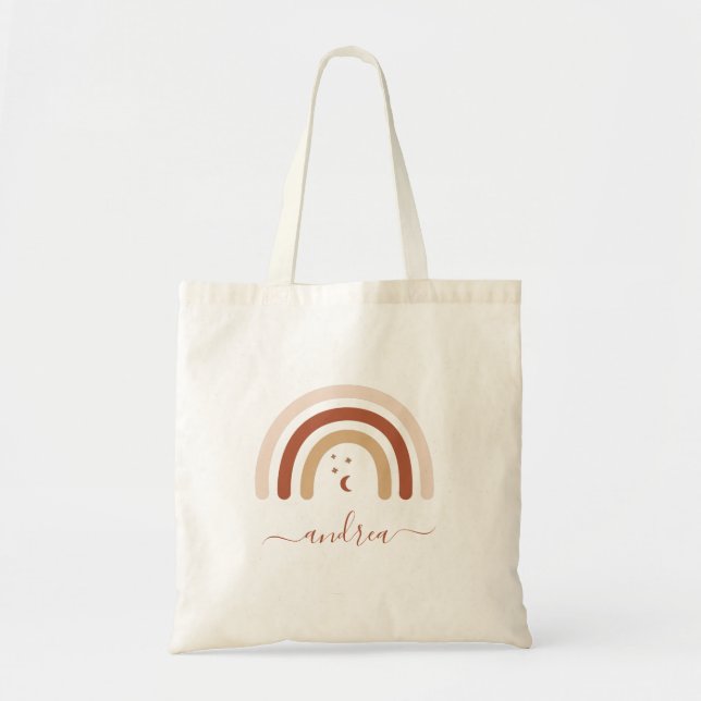 Tote Bag Boho Terracotta Bohemian Rainbow Kids Nom de la lu (Devant)