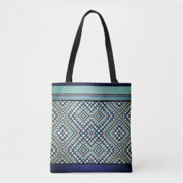 Tote Bag Boho Turquoise, Tan, Noir, Tribal Bleu