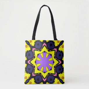 Tote Bag Boho violet, bleu, design rose. Faire une déclarat