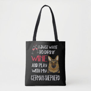 Tote Bag Boire Du Vin Et Jouer Avec Mon Berger Allemand