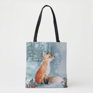 Tote Bag Bois d'hiver, renard Noël Fourre-tout