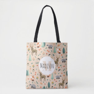 Tote Bag Bois rose mignon Animaux Monogrammes Enfants