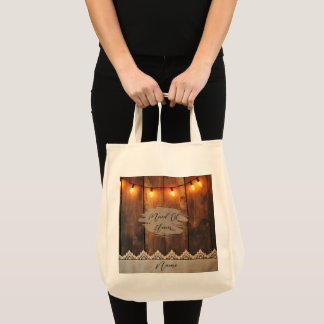 Tote Bag Bois rustique et dentelle pour un mariage