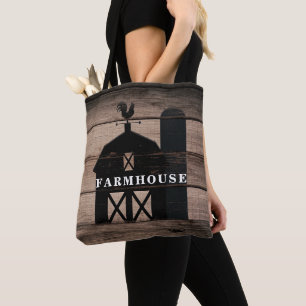 Tote Bag Bois rustique patiné noir grange campagne maison d