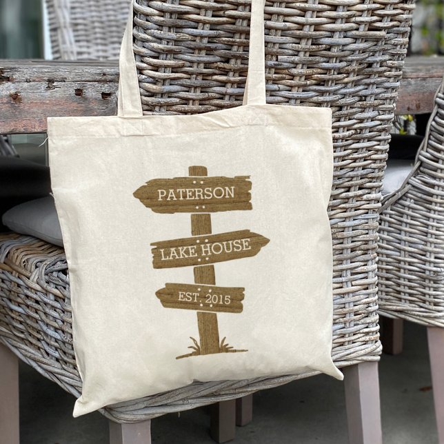 Tote Bag Bois rustique Signpost vacances Accueil (Créateur téléchargé)