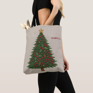 Tote Bag bois rustique vacances verdure arbre de Noël