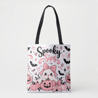 Tote Bag Boissons Effrayantes Coquette Rose Halloween Fantô
