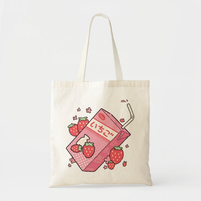 Tote Bag Boîte japonaise à jus de fraise de Kawaii (Devant)