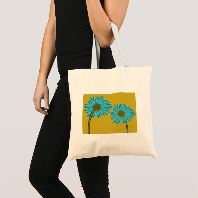 Tote Bag Bold Blue Daisy Art sur Mustard Yellow Arrière - p (Créateur téléchargé)
