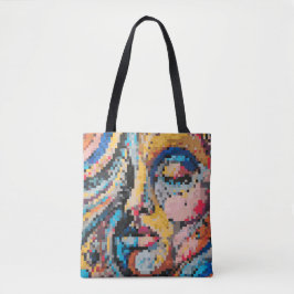 Tote Bag Bold modern face in colorful pixels