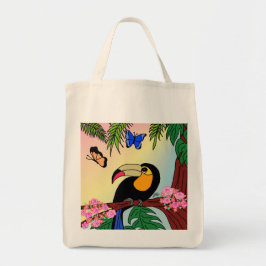 Tote Bag Bolsa Tote Um tucano tropical e borboletas