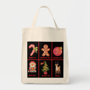 Tote Bag Bonbons, pain d'épice, Noël, arbre, Pixel Art