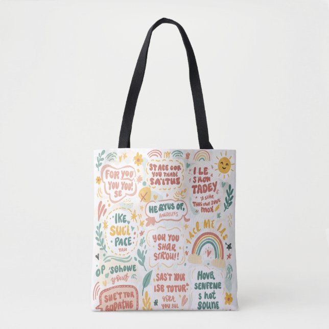 Tote Bag Bonheur tiré à la main : Imprimantes de Doodle Pos (Devant)