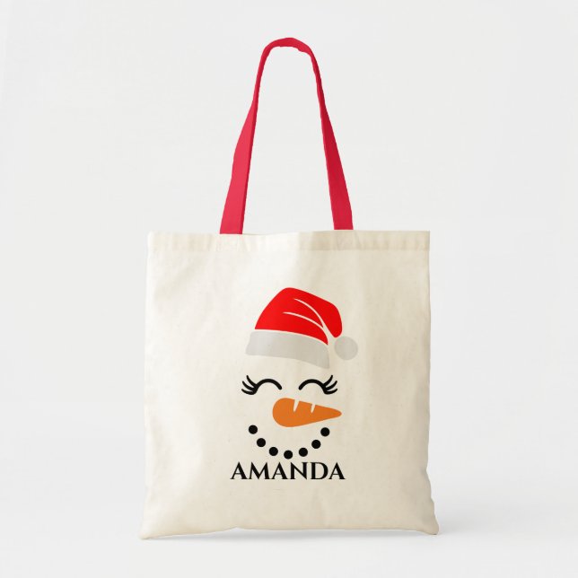 Tote Bag bonhomme de neige de Noël personnalisé avec nom pe (Devant)