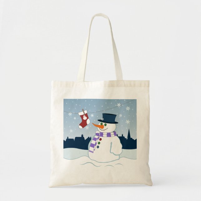 Tote Bag Bonhomme de neige et Noël de bas (Devant)