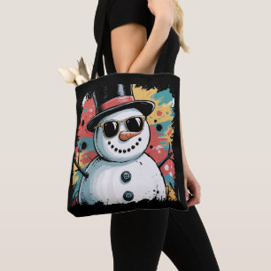 Tote Bag Bonhomme de neige Noël Coup de pinceau Éclaboussur