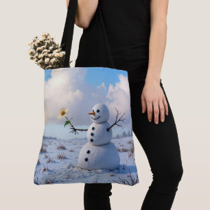 Tote Bag Bonhomme de neige tenant une marguerite blanche