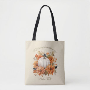 Tote Bag Bonjour automne aquarelle fleur sauvage feuille au