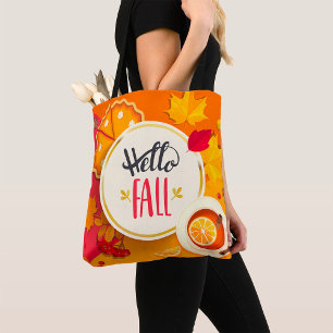 Tote Bag Bonjour automne Feuilles d'automne et Citrouille t