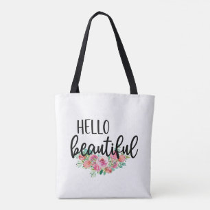 Tote Bag Bonjour belle aquarelle Rose Typographie moderne