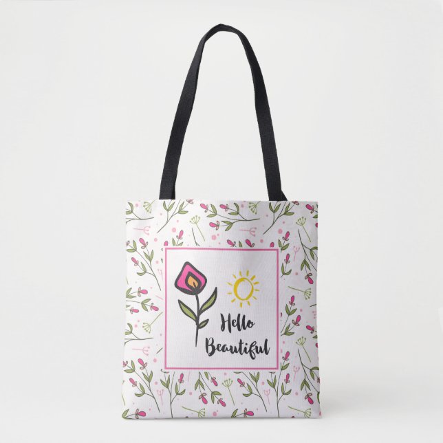 Tote Bag Bonjour Belle Jolie Fleurs sauvages et Soleil (Devant)