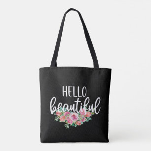 Tote Bag Bonjour Belles Roses Aquarelle Typographie Chic
