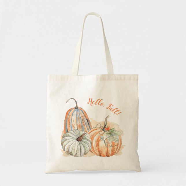 Tote Bag Bonjour Citrouilles d'aquarelle d'automne (Devant)