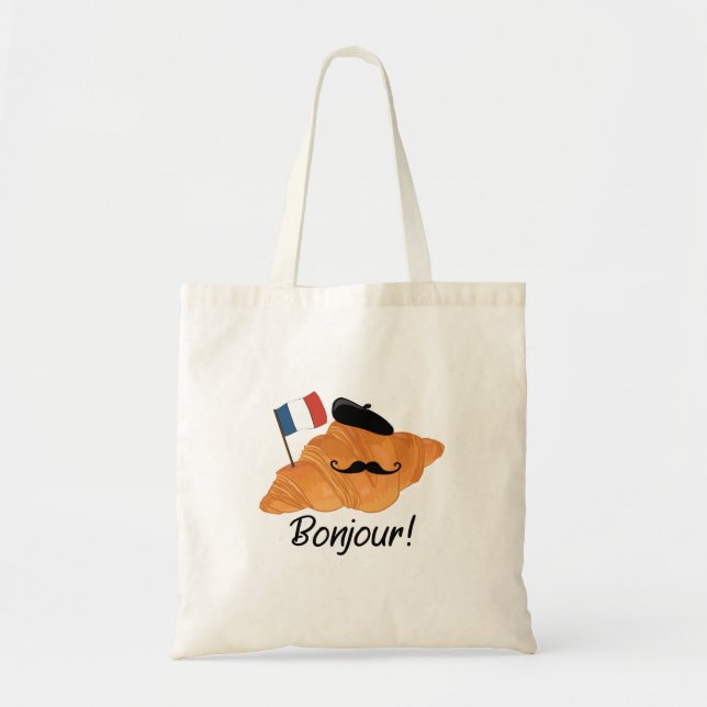 Tote Bag Bonjour Croissant Français - France Drôle Nourritu (Devant)