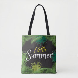 Tote Bag Bonjour été Tropical Palm Green Leafs cadre