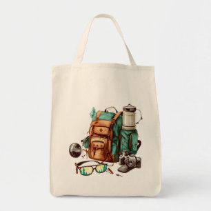 Tote Bag Bonjour l'été Graphique Rétro Palmier Camping