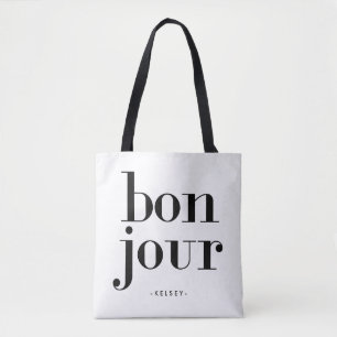 Tote Bag Bonjour noir et blanc chic parisien