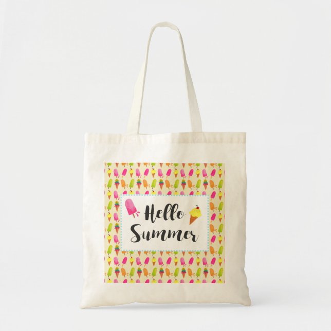 Tote Bag Bonjour Popsicles d'été et crème glacée (Devant)