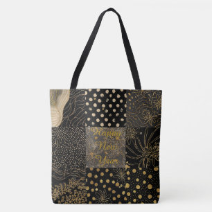 Tote Bag Bonne année Célébrez , motif noir et or