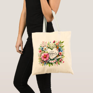 Tote Bag Bonne Fête des mères Coeurs floraux