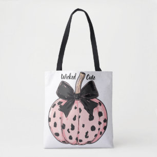 Tote Bag Bonne Halloween Citrouilles et arcs coquette rose