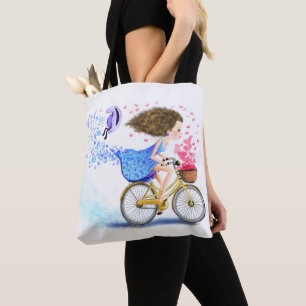 Tote Bag Bonne Jeune Fille Sur Un Vélo - Coeurs D'Amour Rom