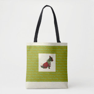 Tote Bag Bonnes Fêtes de chien écossais sur toute impressio