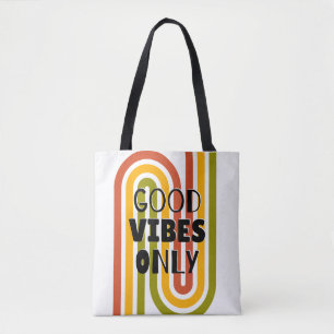 Tote Bag 'Bonnes Vibrations Uniquement' Arc-en-ciel Rétro