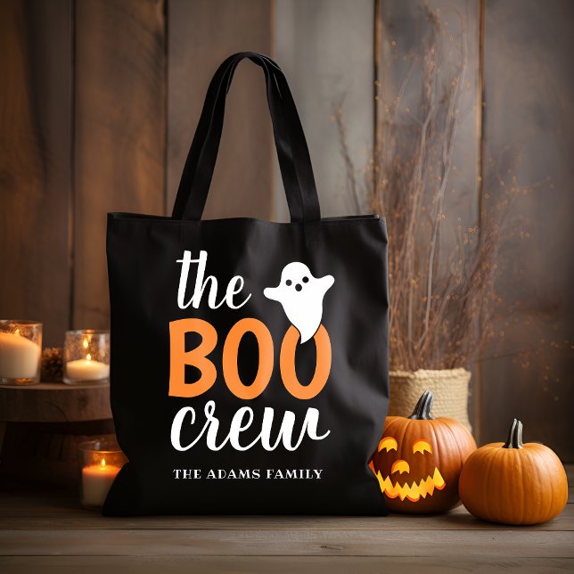 Tote Bag Boo Crew Halloween Black Orange Nom de famille (Créateur téléchargé)