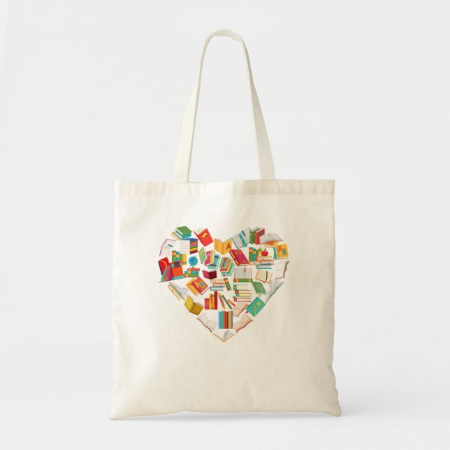 Tote Bag Book Lover Heart Shape club de lecture Librarian L (Devant)