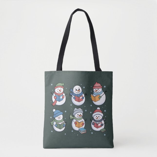 Tote Bag Book Lover Snowman Reading Gift Teacher Winter  (Devant)