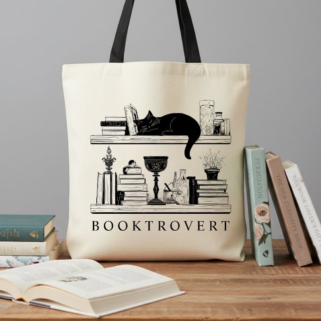 Tote Bag Book Lover's Booktrovert Black Cat (Créateur téléchargé)