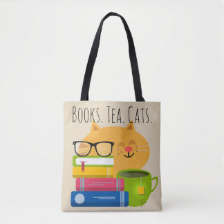 Tote Bag Books.Tea.Cats. La vie est parfaite !