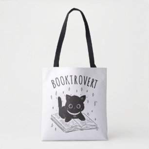Tote Bag Booktrovert chat avec livre et étoiles