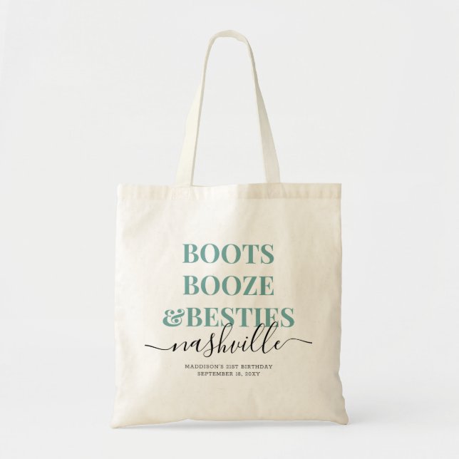 Tote Bag Boots Booze Besties Turquoise Country Girl Trip (Devant)