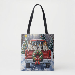 Tote Bag Border Collie Noël Camion Rouge Fêtes